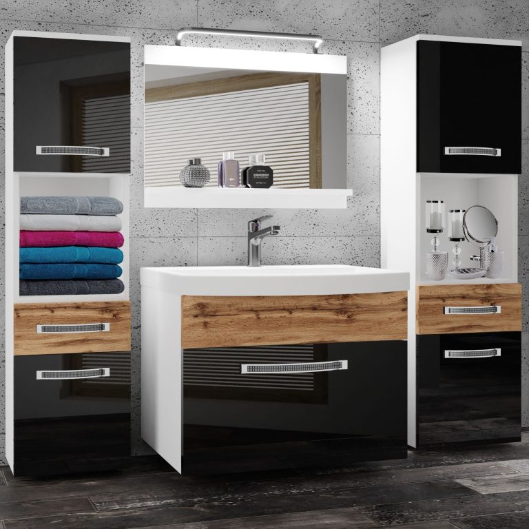 Koupelnový nábytek Belini Premium Full Version černý lesk / dub wotan + umyvadlo + zrcadlo + LED osvětlení Glamour 114 Výrobce GLA PM 6/0/W/BDW/0/MB/PP
