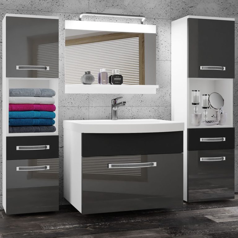 Koupelnový nábytek Belini Premium Full Version šedý lesk / černý mat + umyvadlo + zrcadlo + LED osvětlení Glamour 108 Výrobce GLA PM 6/0/W/SB/0/MB/PP
