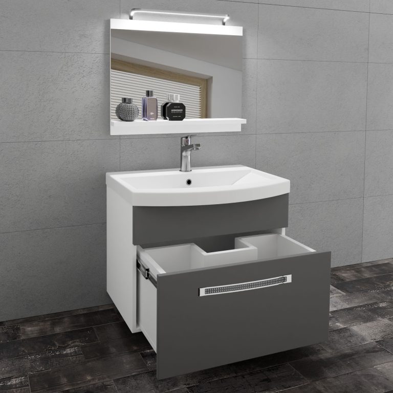 Koupelnový nábytek Belini Premium Full Version šedý mat + umyvadlo + zrcadlo + LED osvětlení Glamour 3 Výrobce 3 GLA M 1/0/W/SR/0/MB/PP