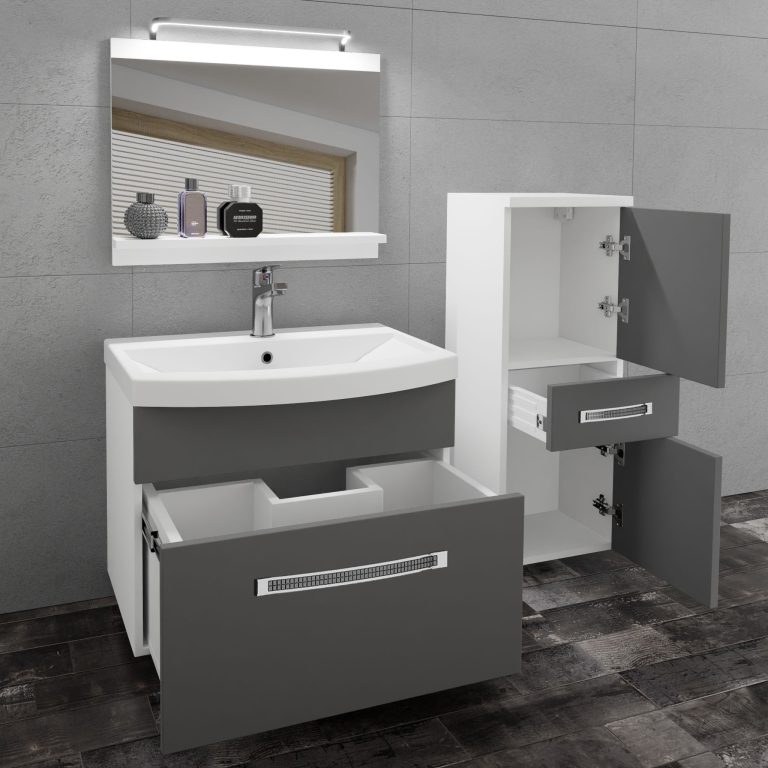 Koupelnový nábytek Belini Premium Full Version šedý mat + umyvadlo + zrcadlo + LED osvětlení Glamour 22 Výrobce GLA M 2/0/W/SR/0/MB/PP
