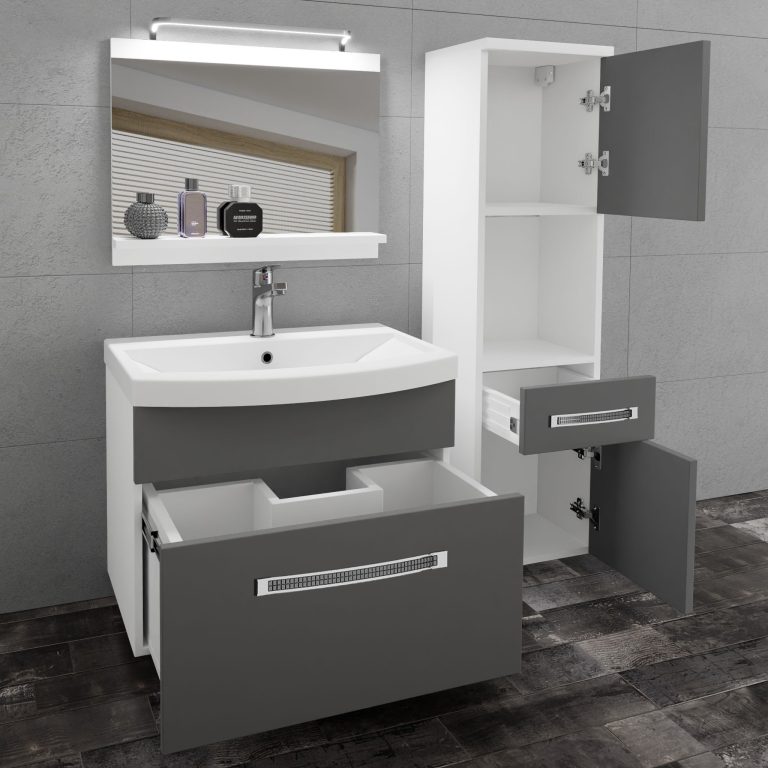 Koupelnový nábytek Belini Premium Full Version šedý mat
+ umyvadlo + zrcadlo + LED osvětlení Glamour 41 Výrobce GLA M 3/0/W/SR/0/MB/PP

