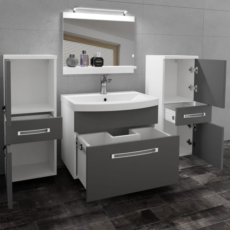 Koupelnový nábytek Belini Premium Full Version šedý mat
+ umyvadlo + zrcadlo + LED osvětlení Glamour 60 Výrobce GLA M 4/0/W/SR/0/MB/PP
