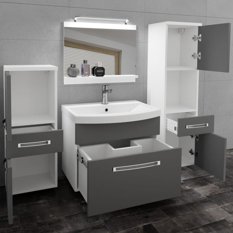 Koupelnový nábytek Belini Premium Full Version šedý mat
+ umyvadlo + zrcadlo + LED osvětlení Glamour 79 Výrobce GLA M 5/0/W/SR/0/MB/PP
