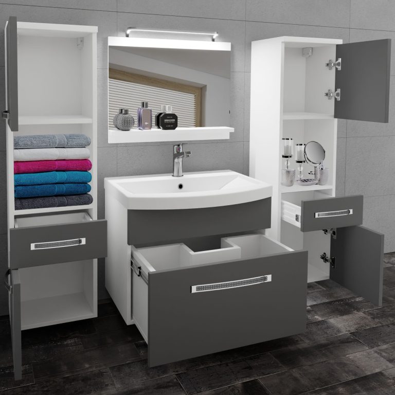 Koupelnový nábytek Belini Premium Full Version šedý mat
+ umyvadlo + zrcadlo + LED osvětlení Glamour 98 Výrobce GLA M 6/0/W/SR/0/MB/PP
