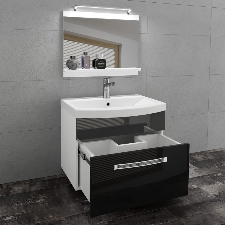 Koupelnový nábytek Belini Premium Full Version černý lesk / šedý lesk + umyvadlo + zrcadlo + LED osvětlení Glamour 11 Výrobce GLA P 1/0/W/BS/0/MB/PP