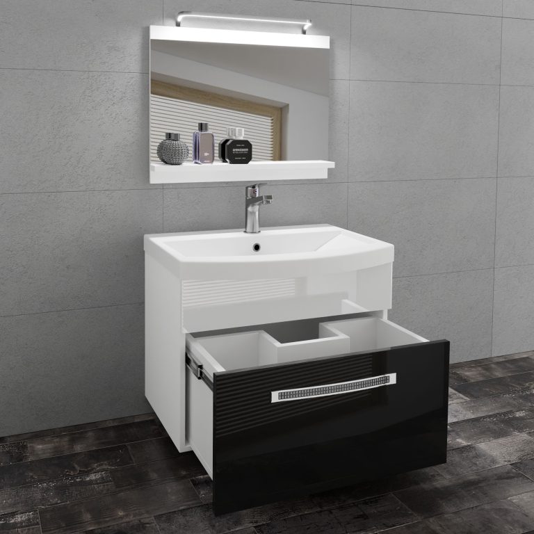 Koupelnový nábytek Belini Premium Full Version černý lesk / bílý lesk + umyvadlo + zrcadlo + LED osvětlení Glamour 10 Výrobce LA P 1/0/W/BW/0/MB/PP