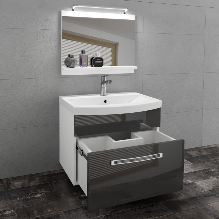 Koupelnový nábytek Belini Premium Full Version šedý lesk + umyvadlo + zrcadlo + LED osvětlení Glamour 7 Výrobce GLA P 1/0/W/S/0/MB/PP