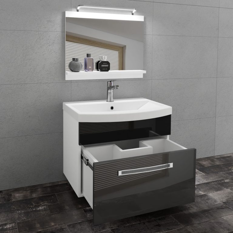 Koupelnový nábytek Belini Premium Full Version šedý lesk / černý lesk + umyvadlo + zrcadlo + LED osvětlení Glamour 12 Výrobce GLA P 1/0/W/SB/0/MB/PP