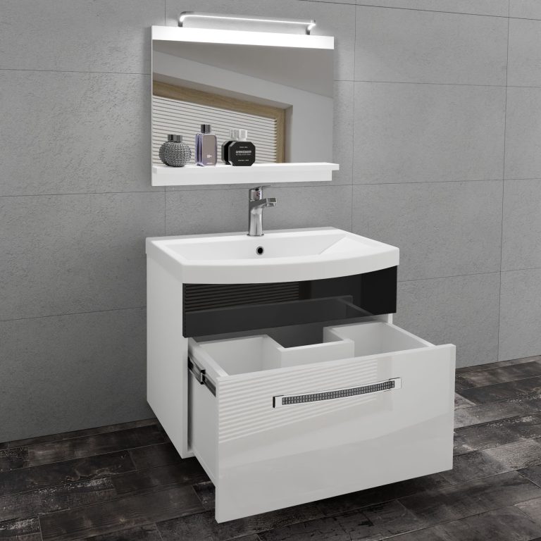 Koupelnový nábytek Belini Premium Full Version bílý lesk / černý lesk + umyvadlo + zrcadlo + LED osvětlení Glamour 8 Výrobce GLA P 1/0/W/WB/0/MB/PP