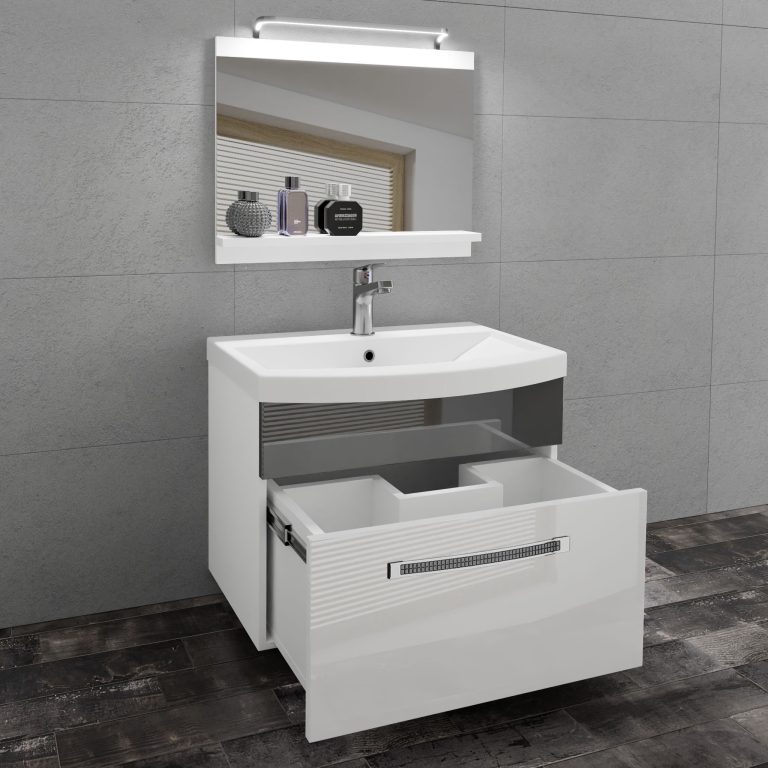 Koupelnový nábytek Belini Premium Full Version bílý lesk / šedý lesk + umyvadlo + zrcadlo + LED osvětlení Glamour 9 Výrobce GLA P 1/0/W/WB/0/MB/PP