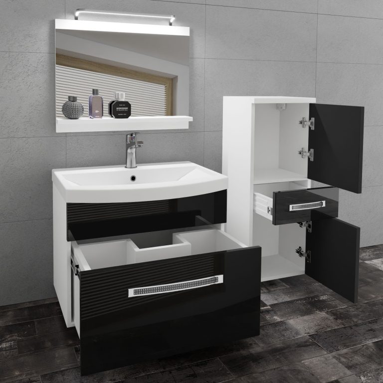 Koupelnový nábytek Belini Premium Full Version černý lesk
 + umyvadlo + zrcadlo + LED osvětlení Glamour 25 Výrobce GLA P 2/0/W/B/0/MB/PP
