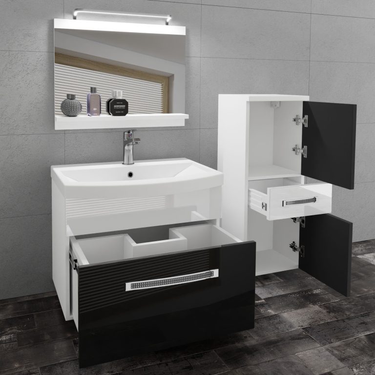 Koupelnový nábytek Belini Premium Full Version černý lesk / bílý lesk
 + umyvadlo + zrcadlo + LED osvětlení Glamour 29 Výrobce GLA P 2/0/W/BW/0/MB/PP
