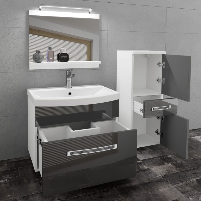 Koupelnový nábytek Belini Premium Full Version šedý lesk + umyvadlo + zrcadlo + LED osvětlení Glamour 26 Výrobce GLA P 2/0/W/S/0/MB/PP
