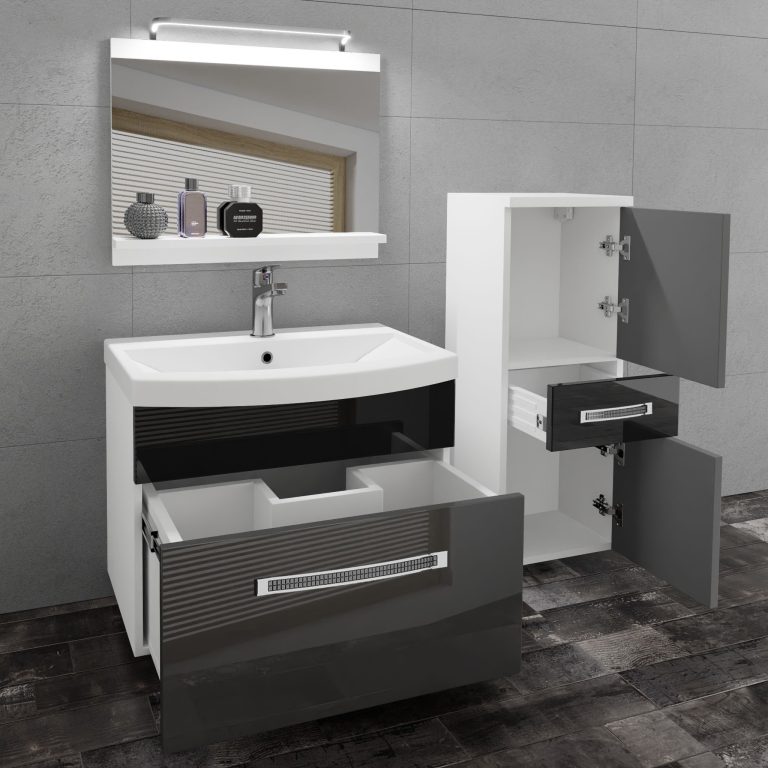 Koupelnový nábytek Belini Premium Full Version šedý lesk / černý lesk + umyvadlo + zrcadlo + LED osvětlení Glamour 31 Výrobce GLA P 2/0/W/SB/0/MB/PP
