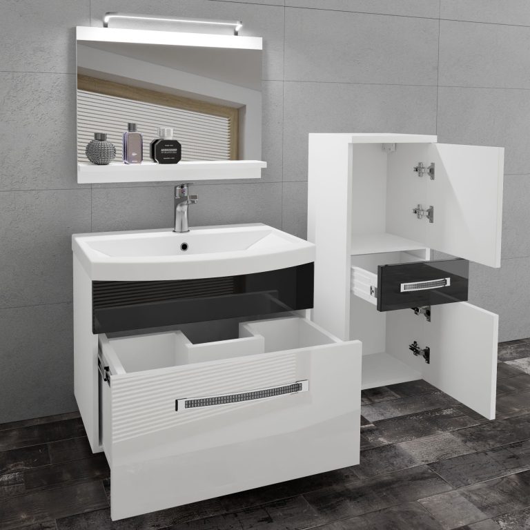 Koupelnový nábytek Belini Premium Full Version bílý lesk / černý lesk + umyvadlo + zrcadlo + LED osvětlení Glamour 27 Výrobce GLA P 2/0/W/WB/0/MB/PP
