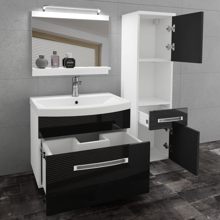 Koupelnový nábytek Belini Premium Full Version černý lesk
 + umyvadlo + zrcadlo + LED osvětlení Glamour 44 Výrobce GLA P 3/0/W/B/0/MB/PP
