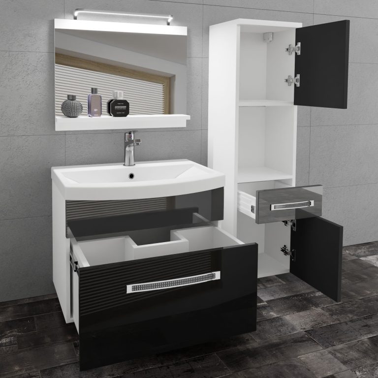 Koupelnový nábytek Belini Premium Full Version černý lesk / šedý lesk
+ umyvadlo + zrcadlo + LED osvětlení Glamour 49 Výrobce GLA P 3/0/W/BS/0/MB/PP
