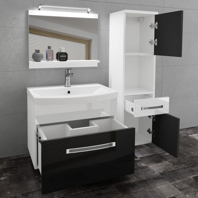Koupelnový nábytek Belini Premium Full Version černý lesk / bílý lesk
+ umyvadlo + zrcadlo + LED osvětlení Glamour 48 Výrobce GLA P 3/0/W/BW/0/MB/PP
