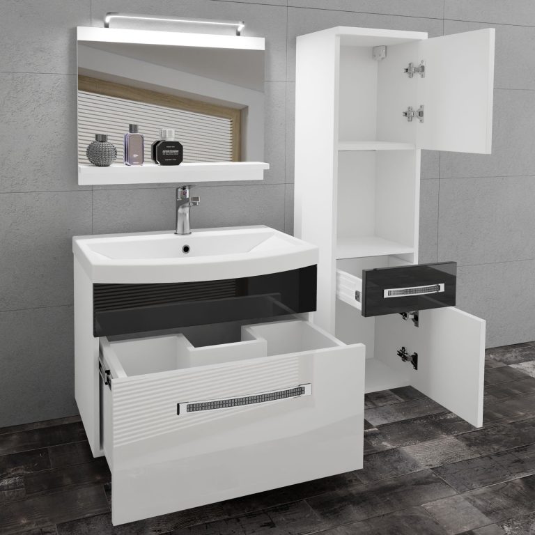 Koupelnový nábytek Belini Premium Full Version bílý lesk / černý lesk
+ umyvadlo + zrcadlo + LED osvětlení Glamour 46 Výrobce GLA P 3/0/W/WB/0/MB/PP
