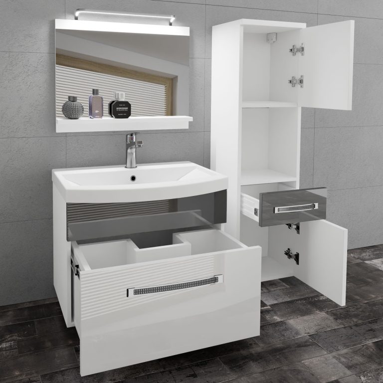 Koupelnový nábytek Belini Premium Full Version bílý lesk / šedý lesk
+ umyvadlo + zrcadlo + LED osvětlení Glamour 47 Výrobce GLA P 3/0/W/WS/0/MB/PP
