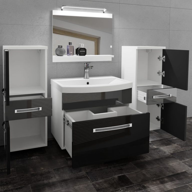Koupelnový nábytek Belini Premium Full Version černý lesk / šedý lesk
+ umyvadlo + zrcadlo + LED osvětlení Glamour 68 Výrobce GLA P 4/0/W/BS/0/MB/PP
