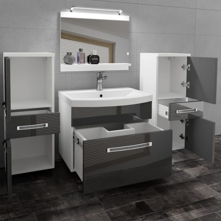 Koupelnový nábytek Belini Premium Full Version šedý lesk
+ umyvadlo + zrcadlo + LED osvětlení Glamour 64 Výrobce GLA P 4/0/W/S/0/MB/PP
