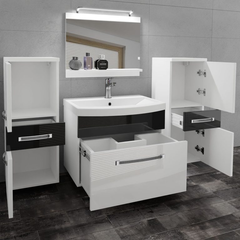 Koupelnový nábytek Belini Premium Full Version bílý lesk / černý lesk
+ umyvadlo + zrcadlo + LED osvětlení Glamour 65 Výrobce GLA P 4/0/W/WB/0/MB/PP
