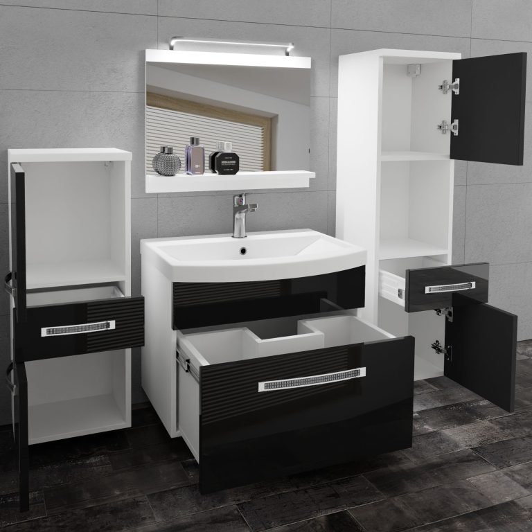 Koupelnový nábytek Belini Premium Full Version černý lesk
+ umyvadlo + zrcadlo + LED osvětlení Glamour 82 Výrobce GLA P 5/0/W/B/0/MB/PP
