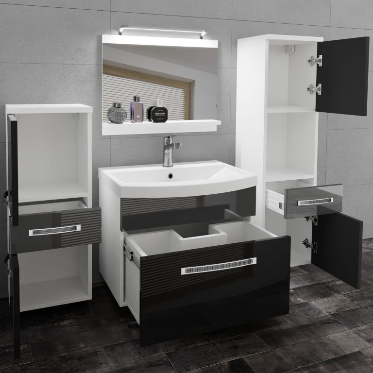 Koupelnový nábytek Belini Premium Full Version černý lesk / šedý lesk
+ umyvadlo + zrcadlo + LED osvětlení Glamour 87 Výrobce GLA P 5/0/W/BS/0/MB/PP
