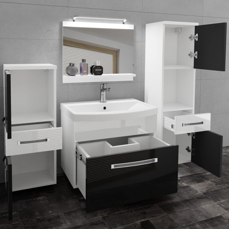 Koupelnový nábytek Belini Premium Full Version černý lesk / bílý lesk
+ umyvadlo + zrcadlo + LED osvětlení Glamour 86 Výrobce GLA P 5/0/W/BW/0/MB/PP
