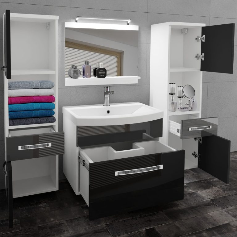 Koupelnový nábytek Belini Premium Full Version černý lesk / šedý lesk + umyvadlo + zrcadlo + LED osvětlení Glamour 106 Výrobce GLA P 6/0/W/BS/0/MB/PP
