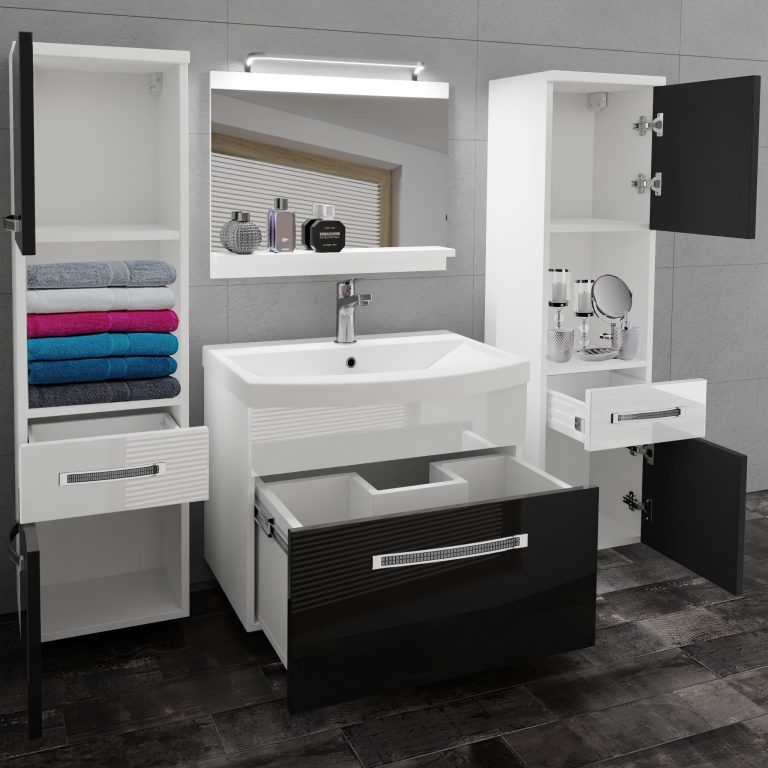 Koupelnový nábytek Belini Premium Full Version černý lesk / bílý lesk
+ umyvadlo + zrcadlo + LED osvětlení Glamour 105 Výrobce GLA P 6/0/W/BW/0/MB/PP
