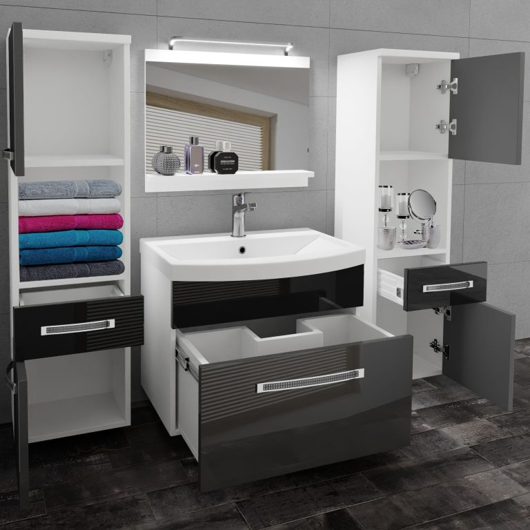 Koupelnový nábytek Belini Premium Full Version šedý lesk / černý lesk + umyvadlo + zrcadlo + LED osvětlení Glamour 107 Výrobce GLA P 6/0/W/SB/0/MB/PP
