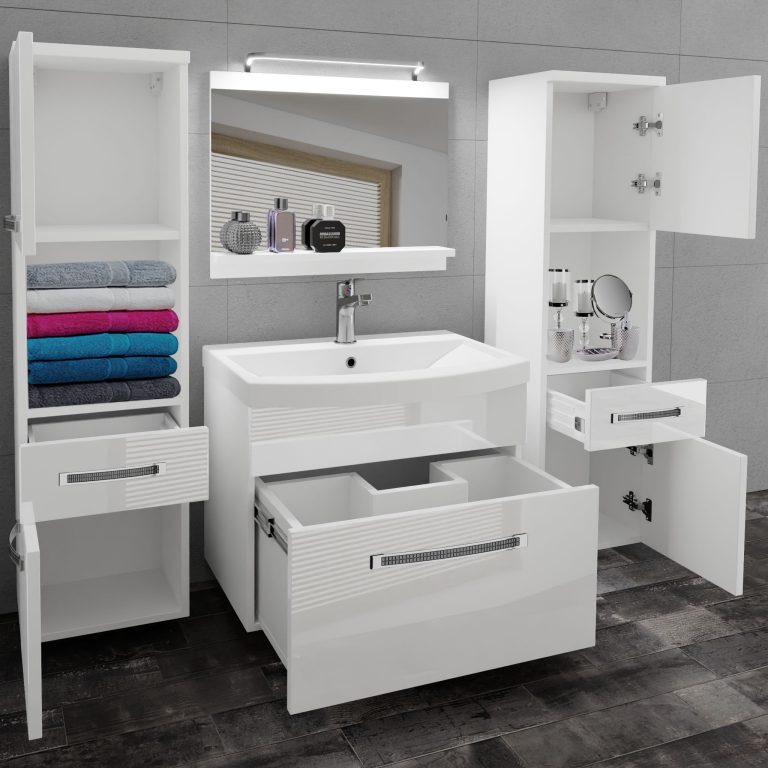 Koupelnový nábytek Belini Premium Full Version bílý lesk + umyvadlo + zrcadlo + LED osvětlení Glamour 100 Výrobce GLA P 6/0/W/W/0/MB/PP

