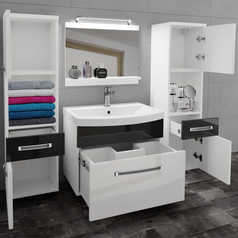 Koupelnový nábytek Belini Premium Full Version bílý lesk / černý lesk
+ umyvadlo + zrcadlo + LED osvětlení Glamour 103 Výrobce GLA P 6/0/W/WB/0/MB/PP
