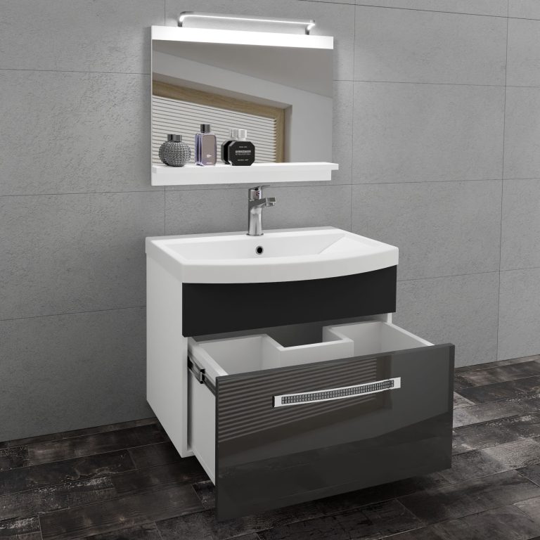 Koupelnový nábytek Belini Premium Full Version šedý lesk / černý mat + umyvadlo + zrcadlo + LED osvětlení Glamour 13 Výrobce GLA PM 1/0/W/SB/0/MB/PP