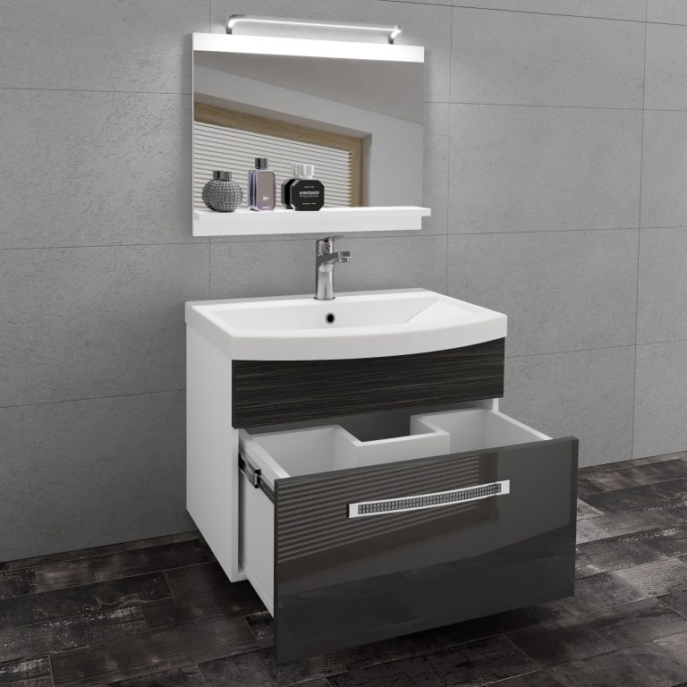 Koupelnový nábytek Belini Premium Full Version šedý lesk / královský eben + umyvadlo + zrcadlo + LED osvětlení Glamour 14 Výrobce GLA PM 1/0/W/SHK/0/MB/PP
