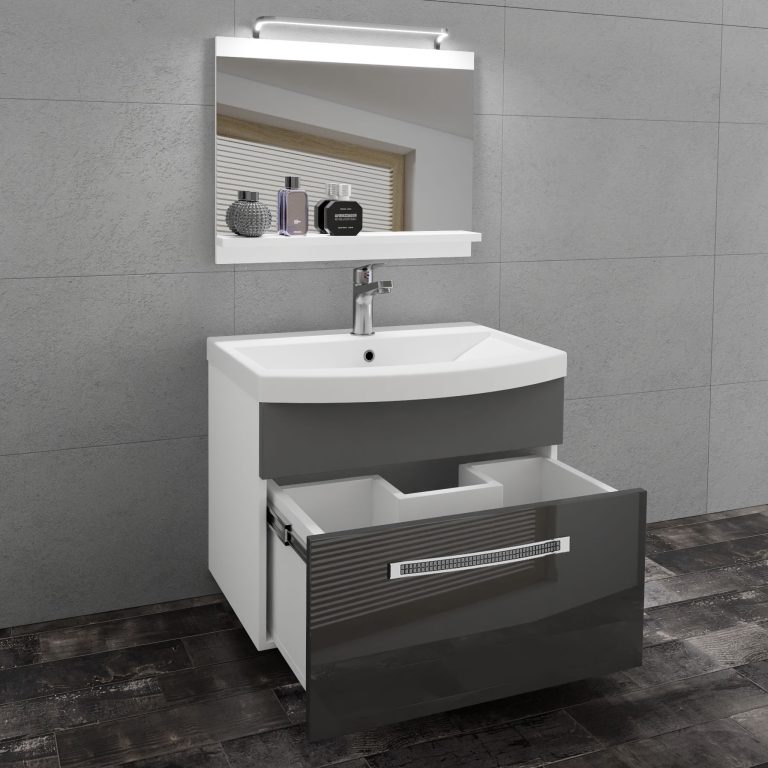 Koupelnový nábytek Belini Premium Full Version šedý lesk / šedý mat + umyvadlo + zrcadlo + LED osvětlení Glamour 15 Výrobce GLA PM 1/0/W/SSR/0/MB/PP
