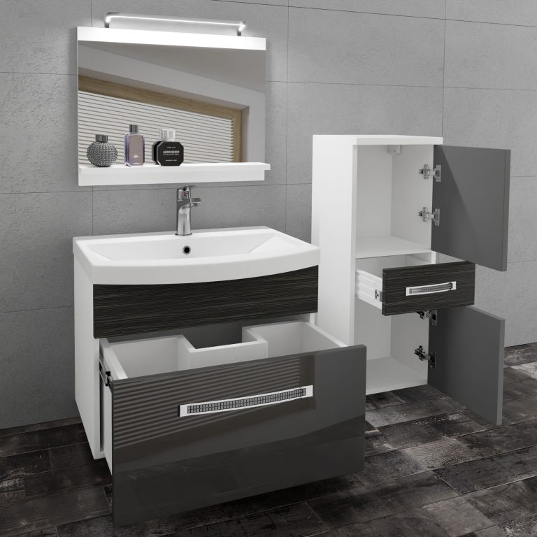Koupelnový nábytek Belini Premium Full Version šedý lesk / královský eben + umyvadlo + zrcadlo + LED osvětlení Glamour 32 Výrobce GLA PM 2/0/W/SHK/0/MB/PP
