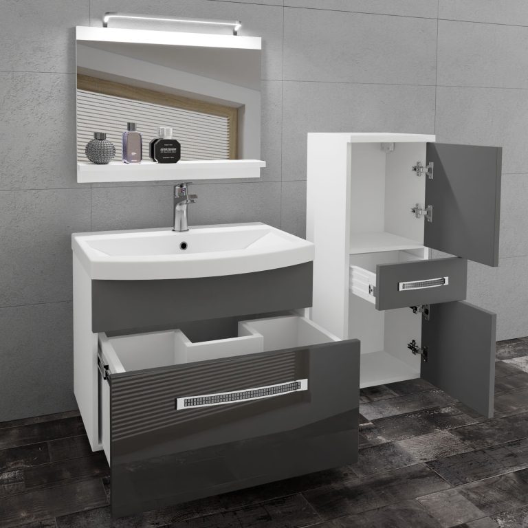 Koupelnový nábytek Belini Premium Full Version šedý lesk / šedý mat + umyvadlo + zrcadlo + LED osvětlení Glamour 34 Výrobce GLA PM 2/0/W/SSR/0/MB/PP
 