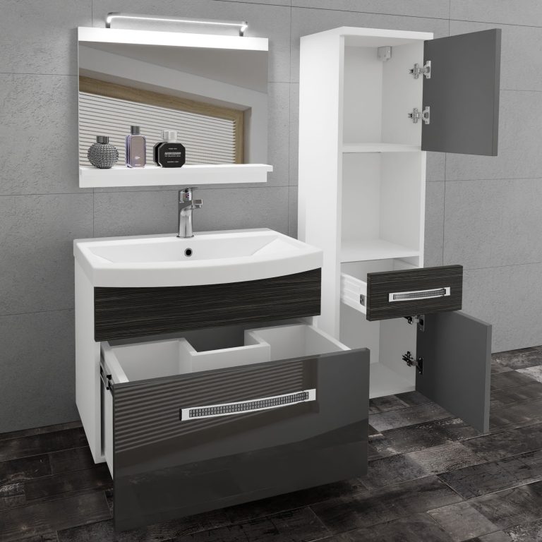 Koupelnový nábytek Belini Premium Full Version šedý lesk / královský eben + umyvadlo + zrcadlo + LED osvětlení Glamour 52 Výrobce GLA PM 3/0/W/SHK/0/MB/PP
