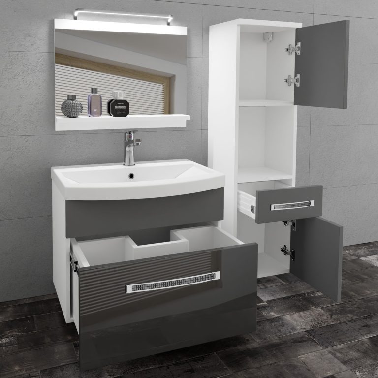 Koupelnový nábytek Belini Premium Full Version šedý lesk / šedý mat
+ umyvadlo + zrcadlo + LED osvětlení Glamour 53 Výrobce GLA PM 3/0/W/SSR/0/MB/PP
