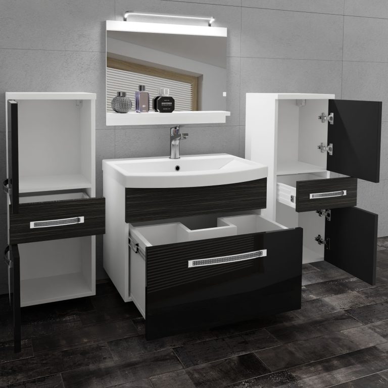 Koupelnový nábytek Belini Premium Full Version černý lesk / královský eben + umyvadlo + zrcadlo + LED osvětlení Glamour 75 Výrobce GLA PM 4/0/W/BHK/0/MB/PP
