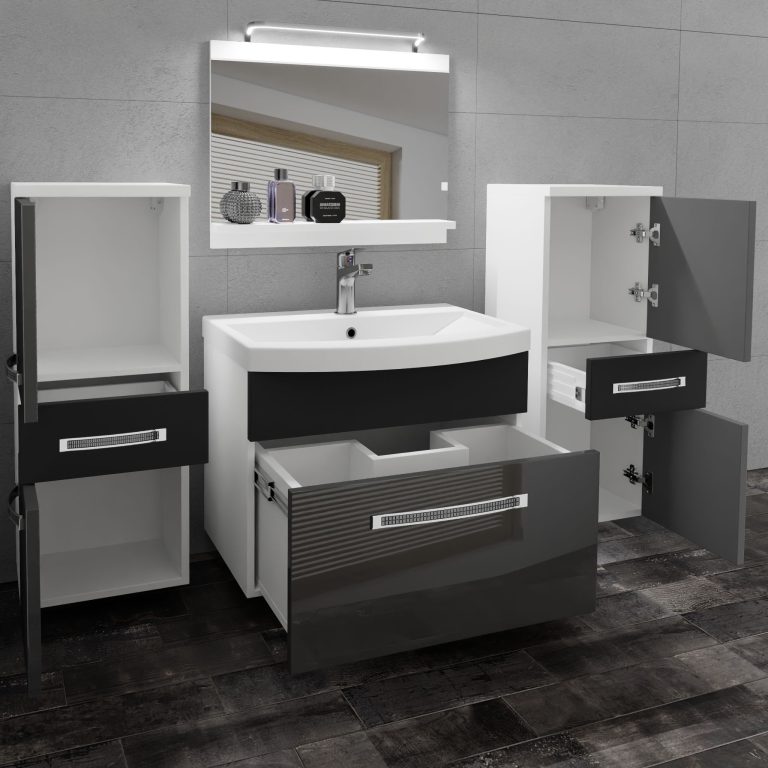 Koupelnový nábytek Belini Premium Full Version šedý lesk / černý mat
+ umyvadlo + zrcadlo + LED osvětlení Glamour 70 Výrobce GLA PM 4/0/W/SB/0/MB/PP
