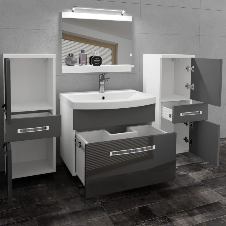 Koupelnový nábytek Belini Premium Full Version šedý lesk / šedý mat
+ umyvadlo + zrcadlo + LED osvětlení Glamour 72 Výrobce GLA PM 4/0/W/SSR/0/MB/PP
