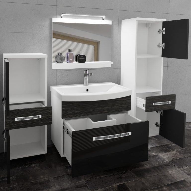 Koupelnový nábytek Belini Premium Full Version černý lesk / královský eben + umyvadlo + zrcadlo + LED osvětlení Glamour 94 Výrobce GLA PM 5/0/W/BHK/0/MB/PP
