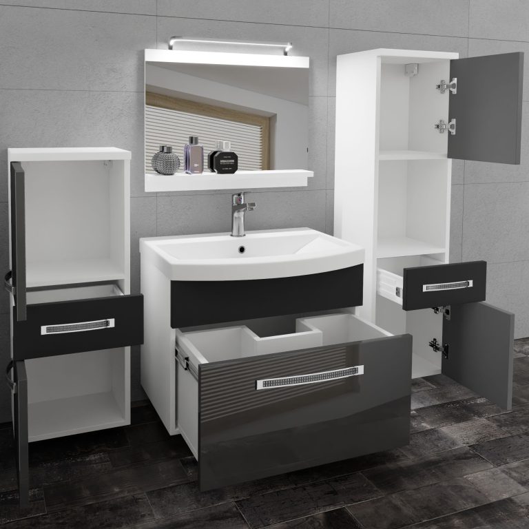 Koupelnový nábytek Belini Premium Full Version šedý lesk / černý mat + umyvadlo + zrcadlo + LED osvětlení Glamour 89 Výrobce GLA PM 5/0/W/SB/0/MB/PP
