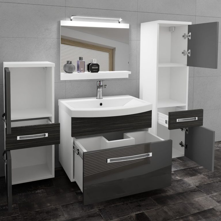 Koupelnový nábytek Belini Premium Full Version šedý lesk / královský eben + umyvadlo + zrcadlo + LED osvětlení Glamour 90 Výrobce GLA PM 5/0/W/SHK/0/MB/PP
 