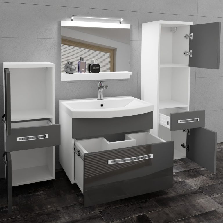 Koupelnový nábytek Belini Premium Full Version šedý lesk / šedý mat
+ umyvadlo + zrcadlo + LED osvětlení Glamour 91 Výrobce GLA PM 5/0/W/SSR/0/MB/PP
 