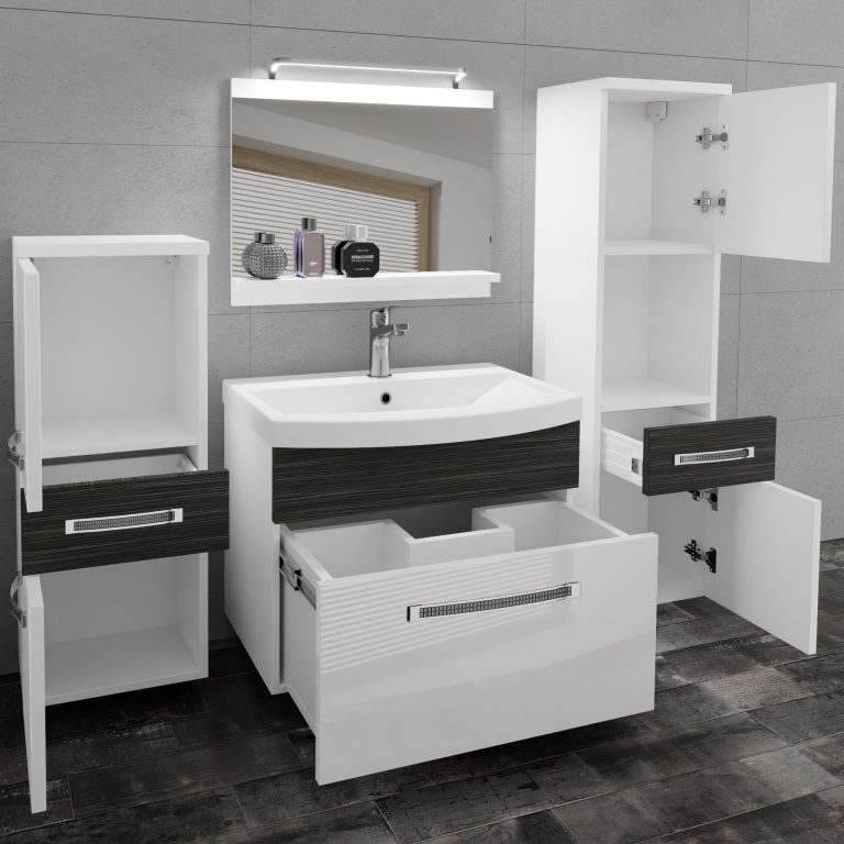 Koupelnový nábytek Belini Premium Full Version bílý lesk / královský eben + umyvadlo + zrcadlo + LED osvětlení Glamour 92 Výrobce GLA PM 5/0/W/WHK/0/MB/PP
